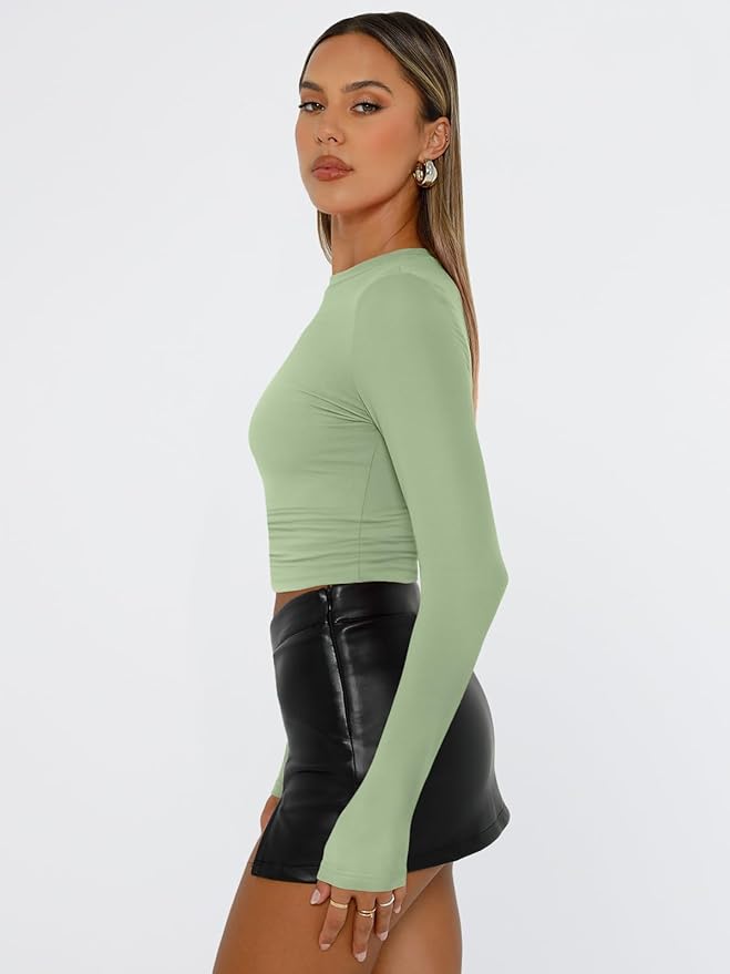 Trendy Queen Womens Long Sleeve T Shirts Fall Fashion 2026 Basic Crop Tops Going Out Outfits Y2k Clothes