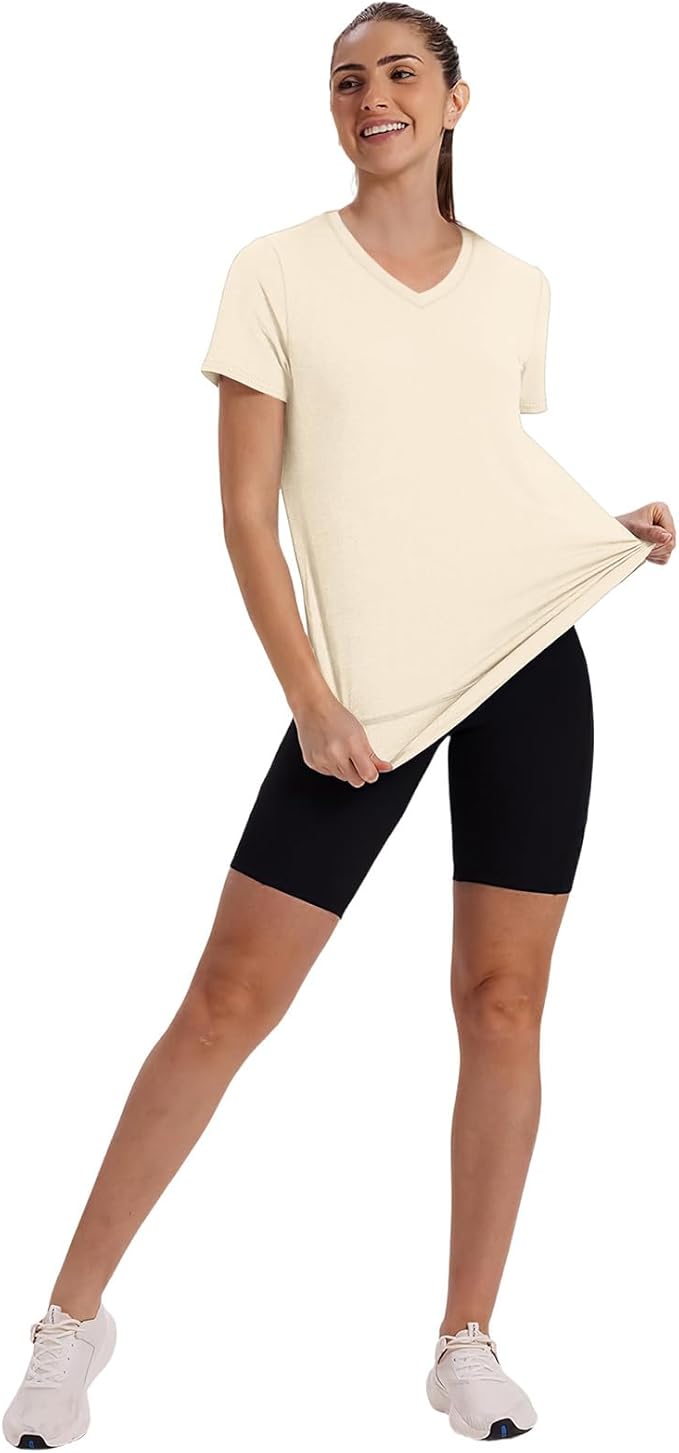 XIEERDUO Womens Workout Tops Short Sleeve Shirts Quick Dry Outfits for Hiking Running V Neck S-3XL