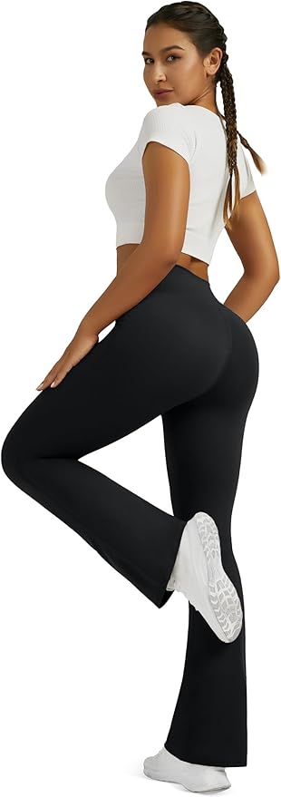 Flare Leggings for Women Yoga Pants with Pockets High Waisted Crossover Flare Leggings Bootcut Casual Yoga Pants