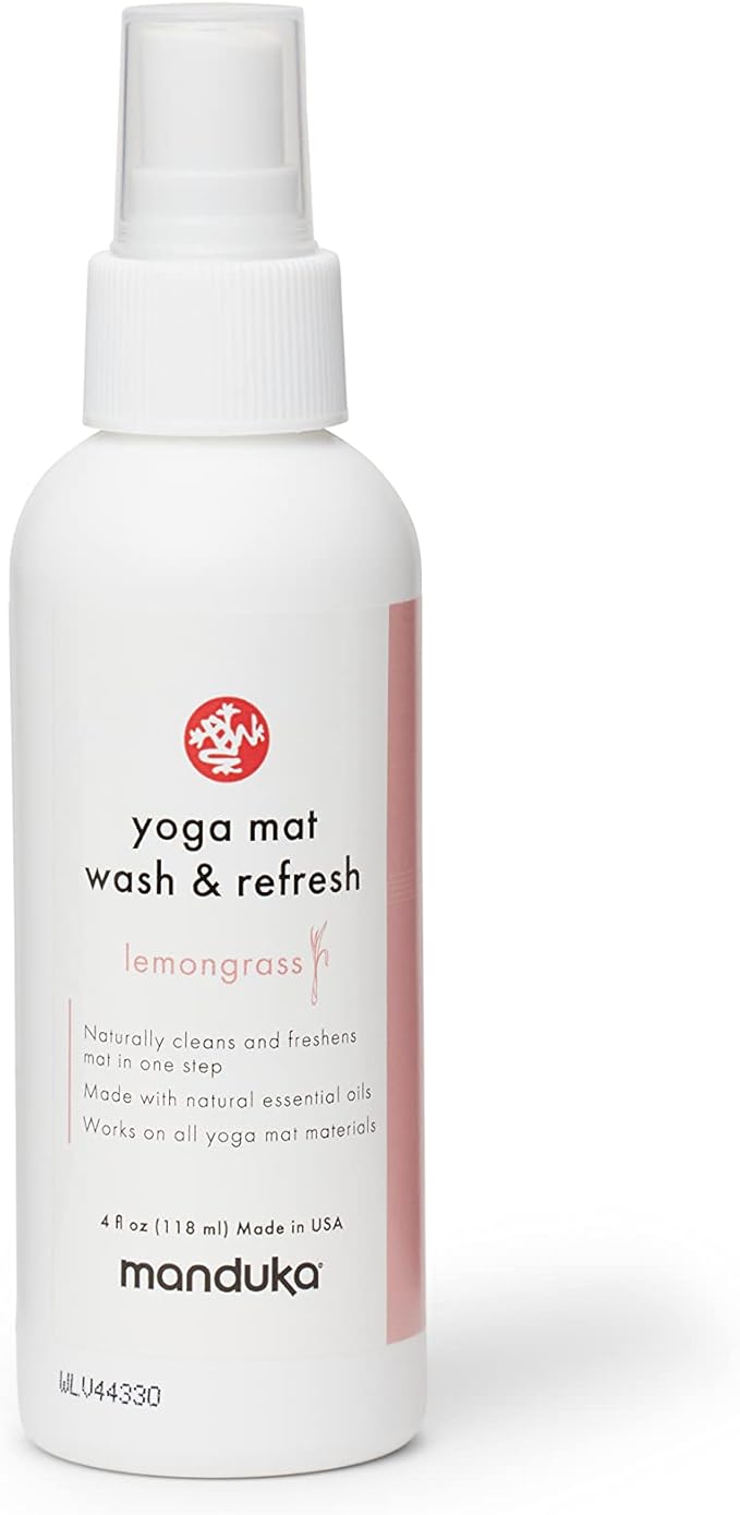 Manduka Yoga Mat Wash and Refresh – 100% Natural Essential Oil Yoga Mat Cleaning Spray, Fitness Equipment and Gym Accessories Cleaner, Non-irritating, Pet Friendly | Lemongrass Scent, 4oz