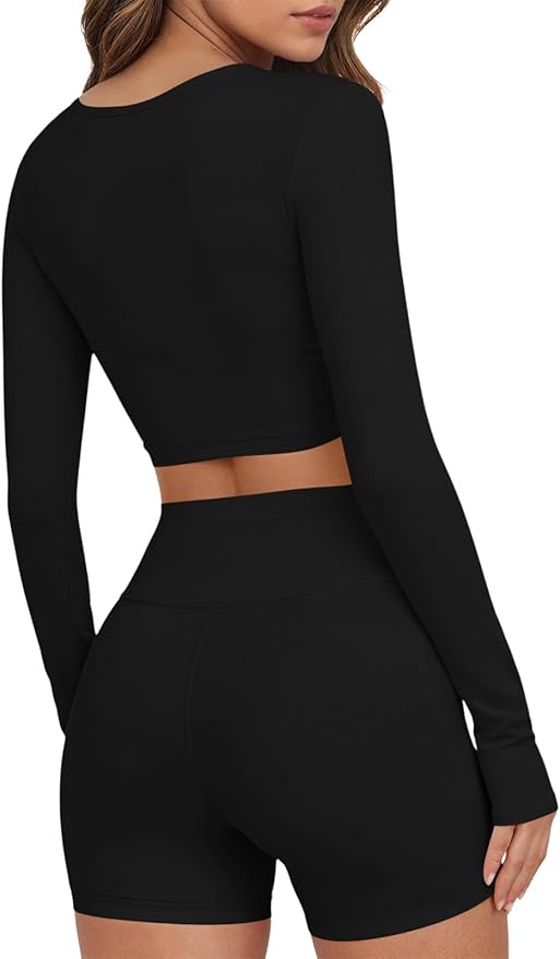 Yousify Womens Long Sleeve Workout Crop Tops Twist Deep V Neck Y2k Yoga Pilates Ballet T Shirt Top with Thumb Holes