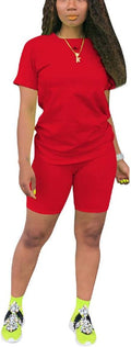 KINIKO Women's 2 Piece Casual Fashion Sports Solid Color Suit short Sleeve top and Pants Set Sweatshirt