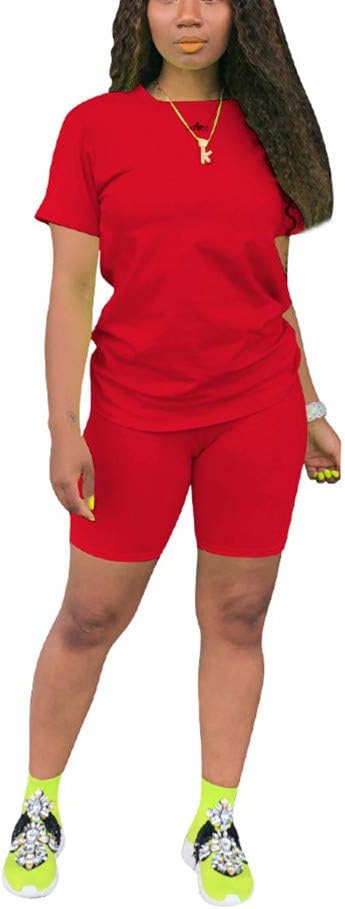 KINIKO Women's 2 Piece Casual Fashion Sports Solid Color Suit short Sleeve top and Pants Set Sweatshirt