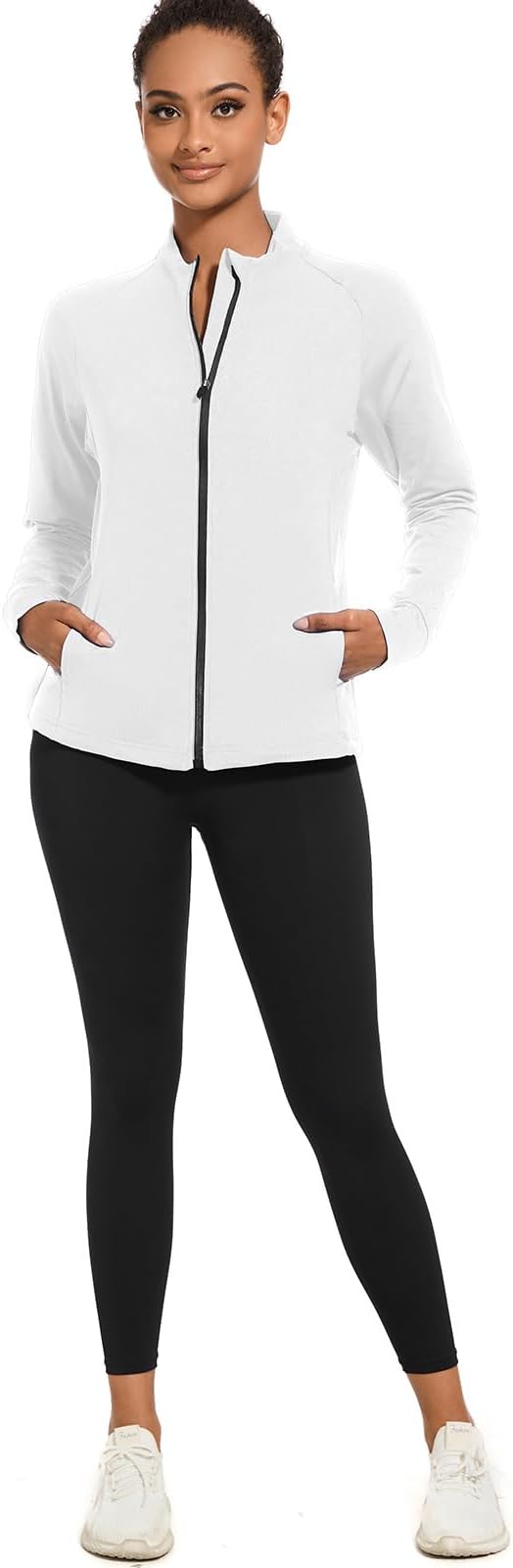 bpbtti Women's Polar Fleece Zip Up Workout Jackets with Pockets Slim Fit Cottony Soft Jacket for Running Athletic Yoga