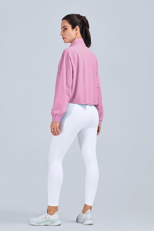 altiland Women's Athletic Running Yoga Gym Track Zip Up Cropped Jackets UPF 50+ Sun Protection Long Sleeve Workout Shirts