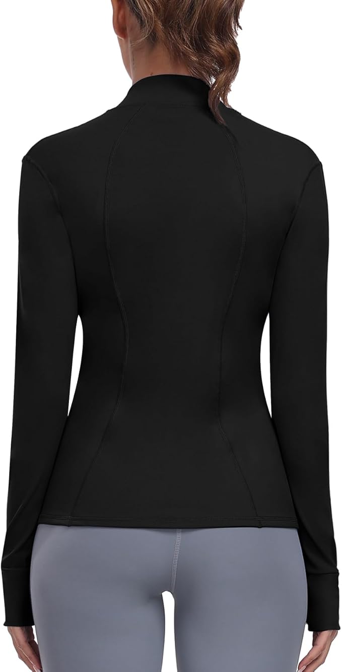 Women's Athletic Full Zip Lightweight Workout Jacket With Pockets Running Slim Fit Yoga Sportwear With Thumb Holes