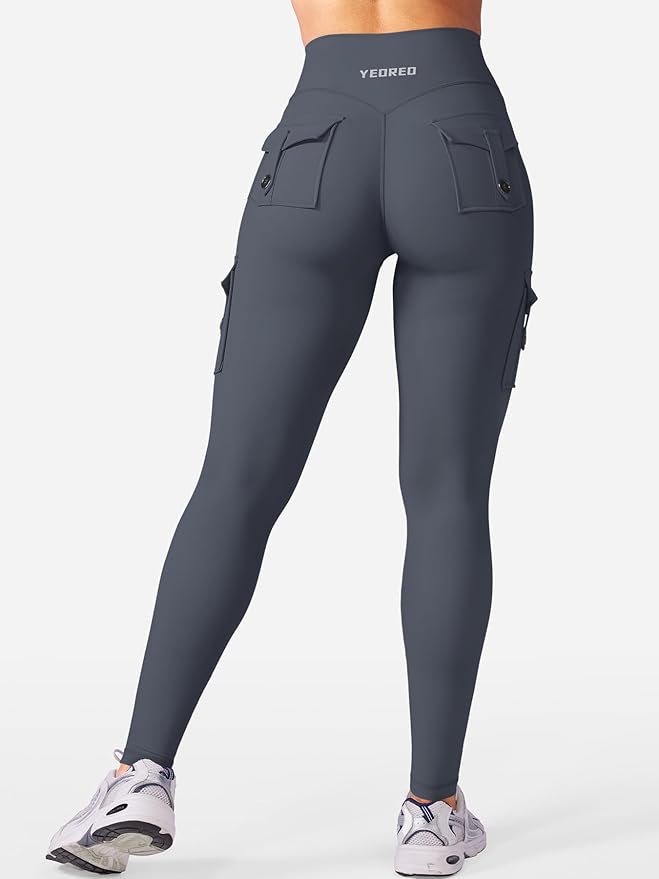 YEOREO CoreFlex Workout Cargo Leggings with Pockets for Women Hidden Scrunch Butt Lifting Leggings Gym Yoga Pants