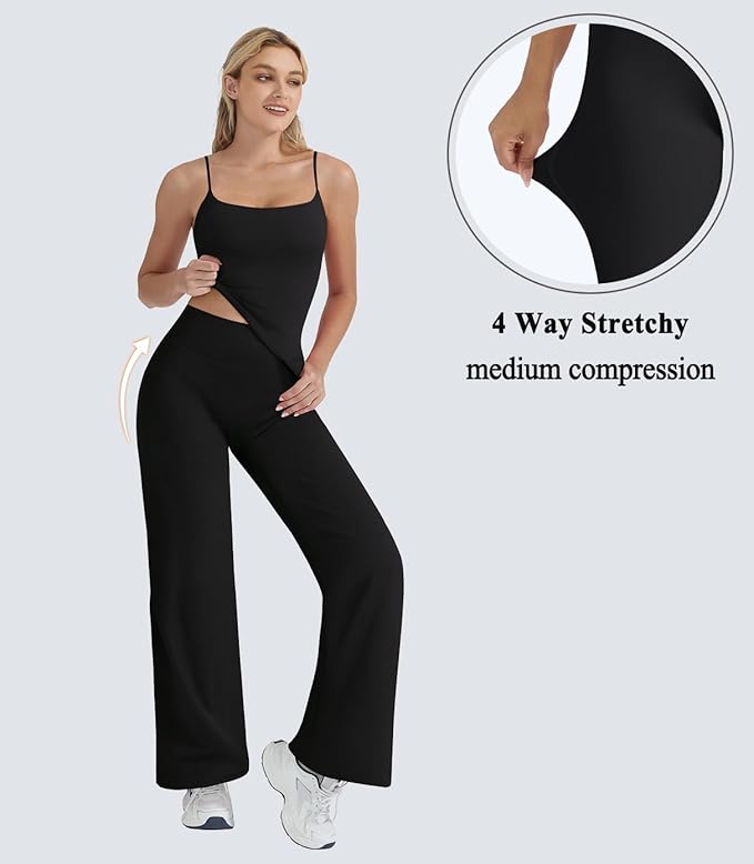 OMKAGI Workout Sets for Women Padded Tank Tops Matching Straight Leg Yoga Outfits