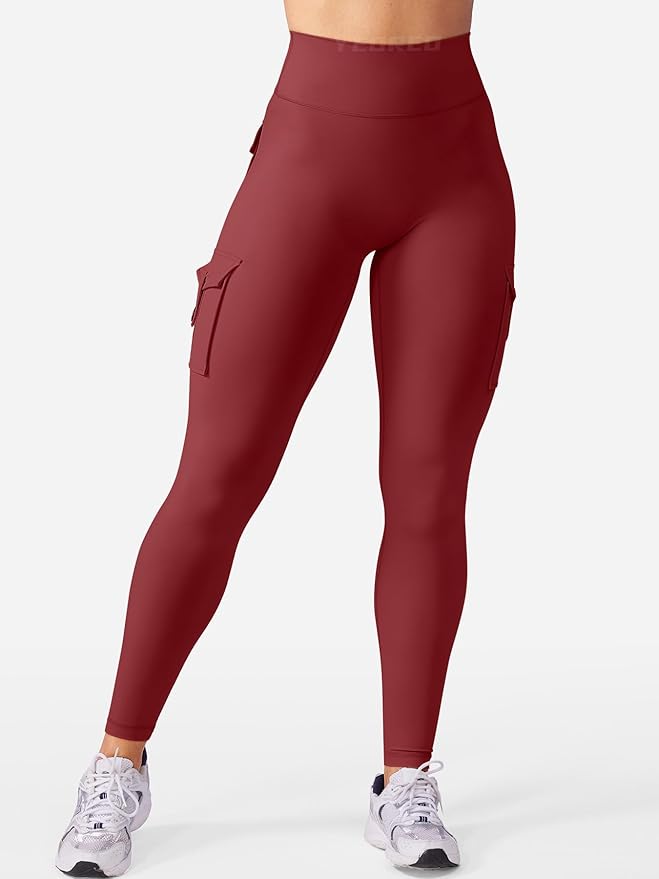 YEOREO CoreFlex Workout Cargo Leggings with Pockets for Women Hidden Scrunch Butt Lifting Leggings Gym Yoga Pants