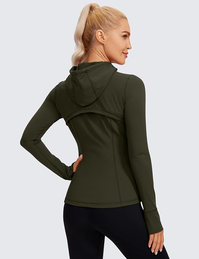 CRZ YOGA Butterluxe Hooded Athletic Jackets for Women - Full Zip Track Casual Tops with Thumb Holes Pockets