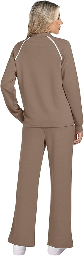 WIHOLL Lounge Sets for Women 2 Piece Fall Outfits 2025 Wide Leg Pant Matching Sets Womens Clothing