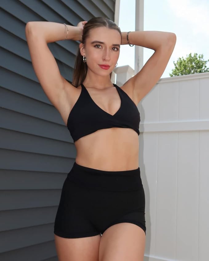 SUUKSESS Women 2 Piece Open Back Strappy Sports Bra Pack Twist V Neck Workout Crops