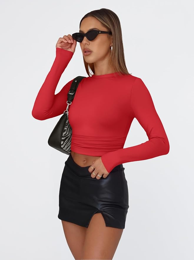 Trendy Queen Womens Long Sleeve T Shirts Fall Fashion 2026 Basic Crop Tops Going Out Outfits Y2k Clothes