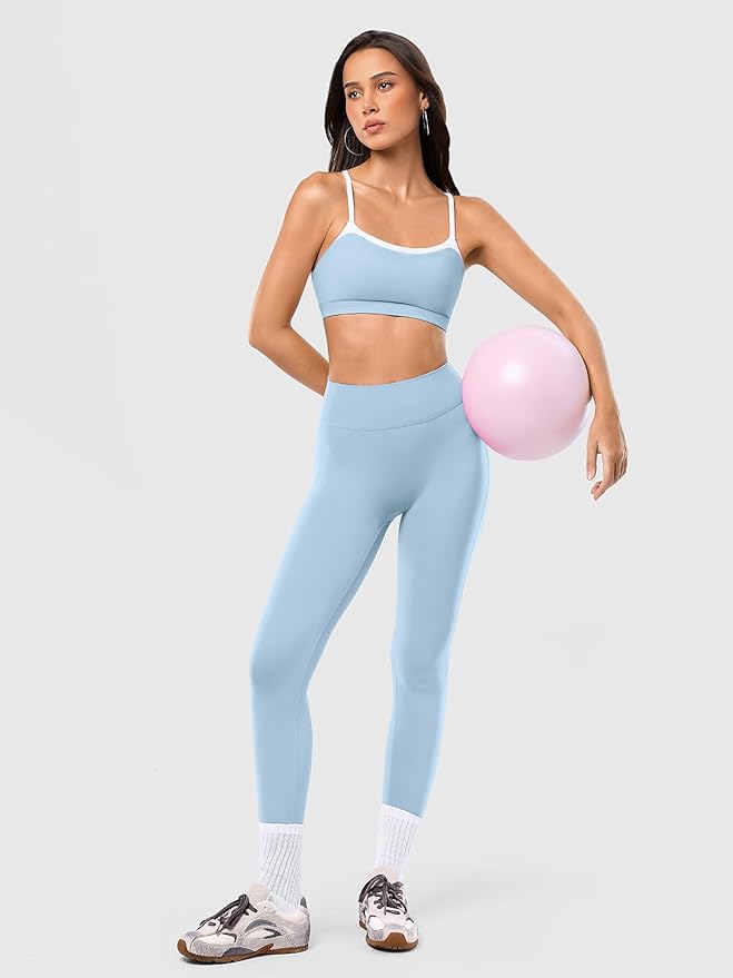 2 Piece Workout Sets for Women, Camisole Square Neck Tops & Seamless Leggings, Gym Yoga Pilates Outfits