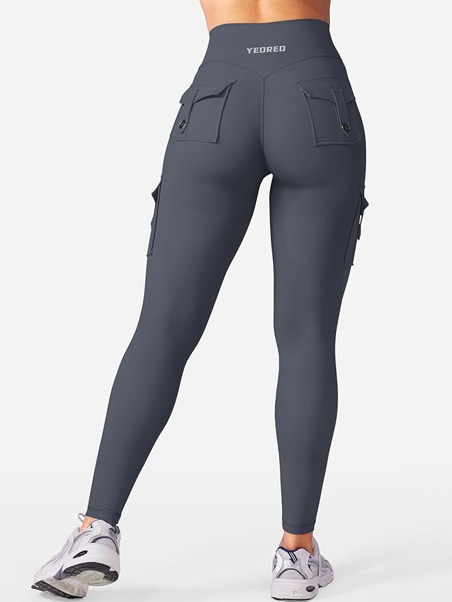 YEOREO CoreFlex Workout Cargo Leggings with Pockets for Women Hidden Scrunch Butt Lifting Leggings Gym Yoga Pants