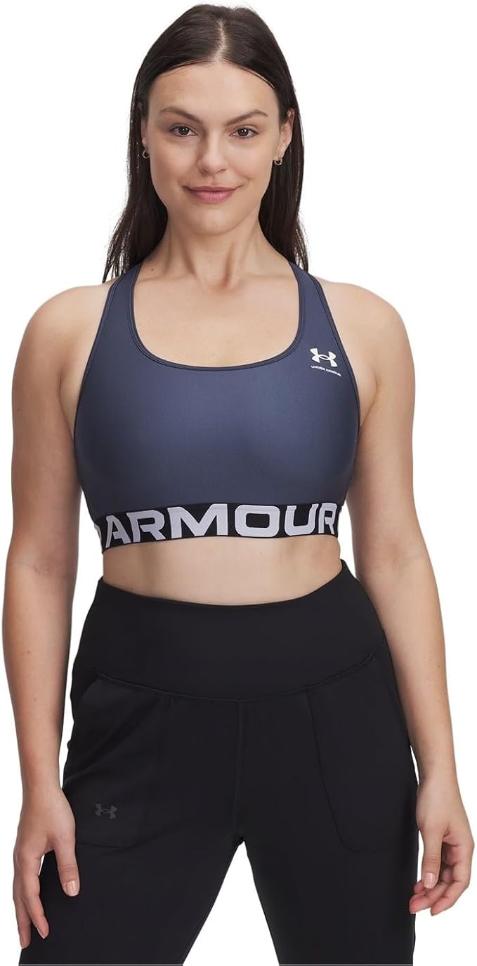 Under Armour Womens HeatGear Authentics Mid Impact Branded Sports Bra