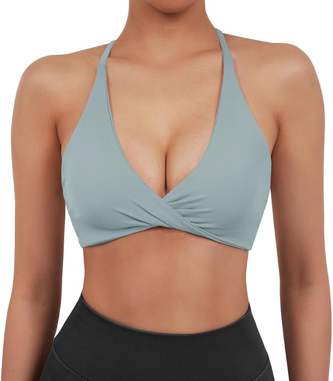 SUUKSESS Women 2 Piece Open Back Strappy Sports Bra Pack Twist V Neck Workout Crops