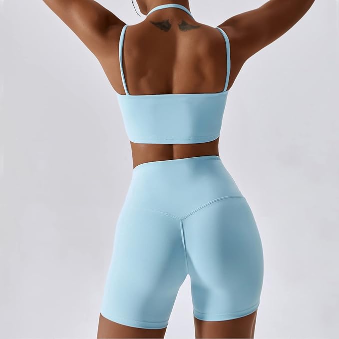 IMEKIS Women's Workout Sets 2 Piece Yoga Outfit High Waisted Biker Shorts Leggings Sports Bra Gym Fitness Clothes Tracksuit
