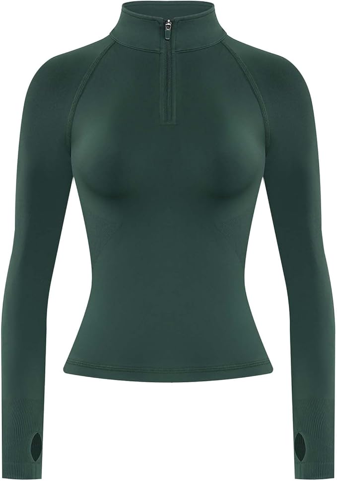 AUROLA Influence Workout Jacket for Women, Half Zip Cropped Slim Fit Long Sleeve Yoga Jackets Athletic Top with Thumb Holes