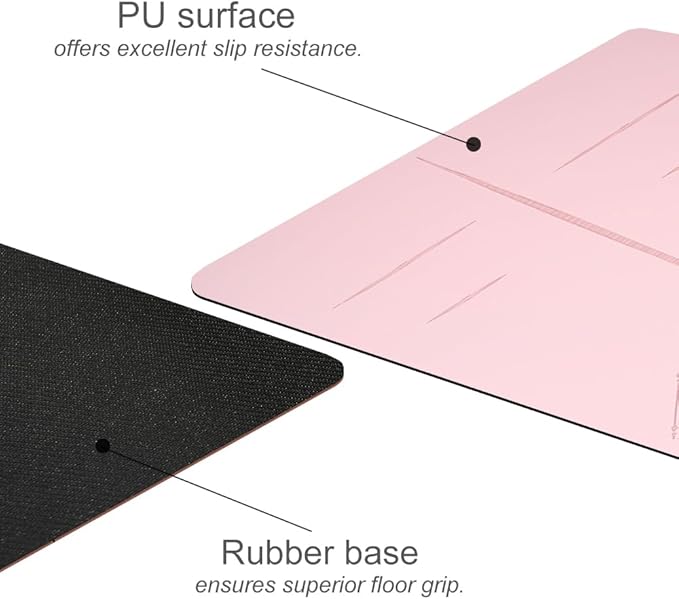 Natural Rubber Yoga Mat - Non Slip Non Toxic - 72’'x26.8''x5mm - Hot Yoga, Pilates, Floor Workout - For Women and Men - with Carrying Bag (Soft Rose)