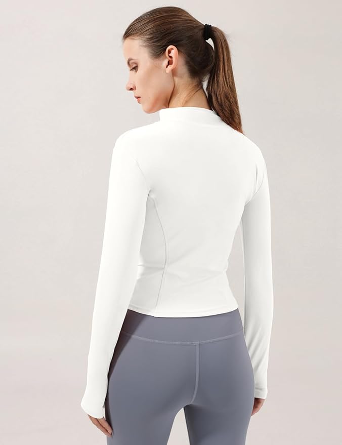 Locachy Women's Lightweight Stretchy Workout Full Zip Running Track Jacket with Thumb Holes
