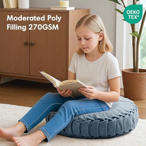 Intelligent Design Loretta Floor Pillow, Large Cushions Sitting for Adults, Floor Pillow for Meditation or Yoga, Lustrous Chenille Button Tufted, Pleated Design for Bench/Chair, 22"x22"x6", Aqua