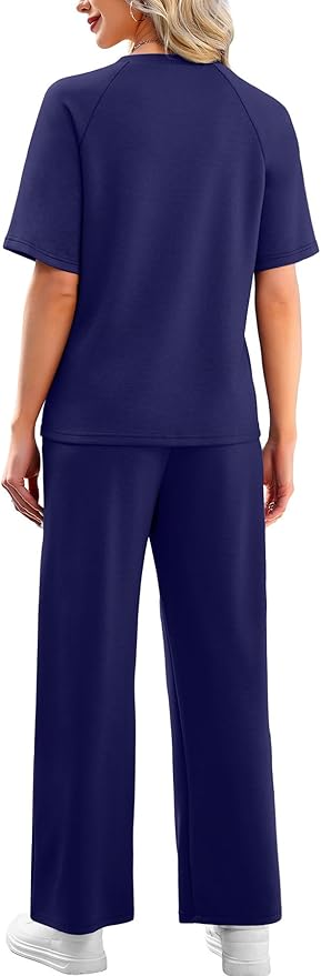 WIHOLL 2 Piece Sets for Women Resort Wear Travel Vacation Outfits Summer Short Sleeve Lounge Sets