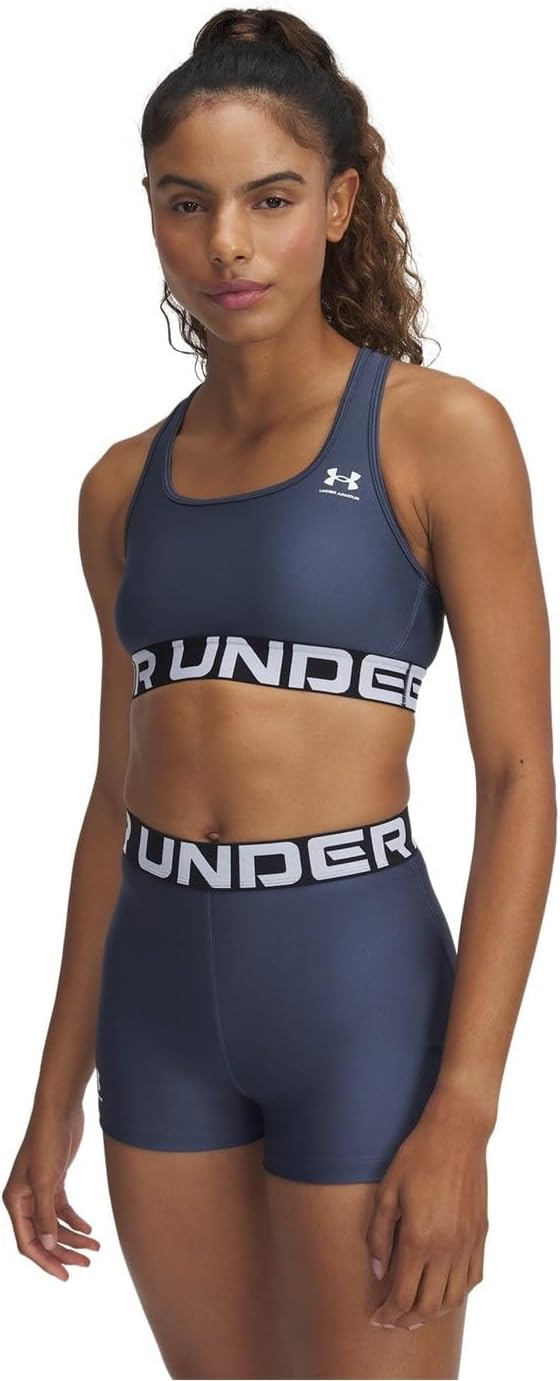 Under Armour Womens HeatGear Authentics Mid Impact Branded Sports Bra