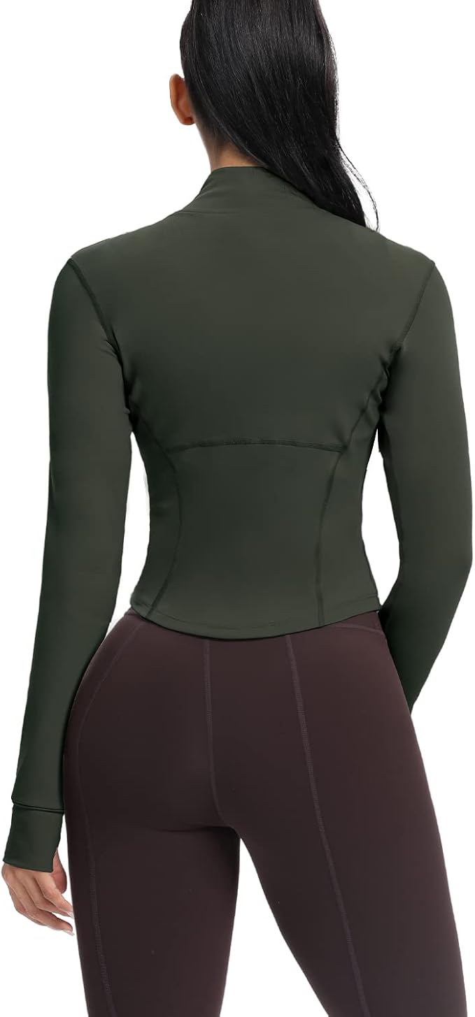 AVGO Women's Cropped Running Workout Jackets Zip Slim Fit Athletic Tops with Thumb Holes