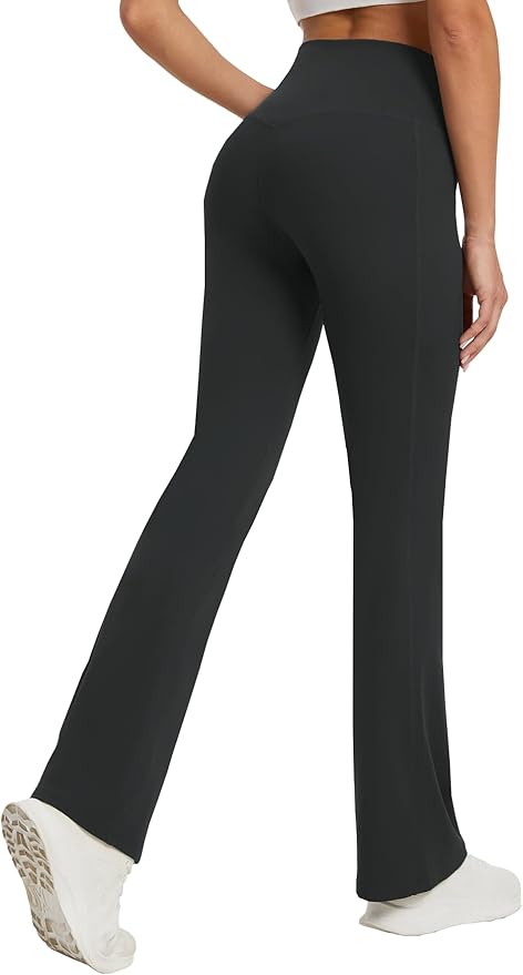 DLOODA Women's Yoga Pants with Pockets No Front Seam Crossover High Waisted Flare Leggings Tummy Control Bootcut Pants