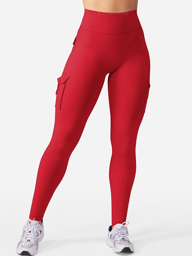 YEOREO CoreFlex Workout Cargo Leggings with Pockets for Women Hidden Scrunch Butt Lifting Leggings Gym Yoga Pants