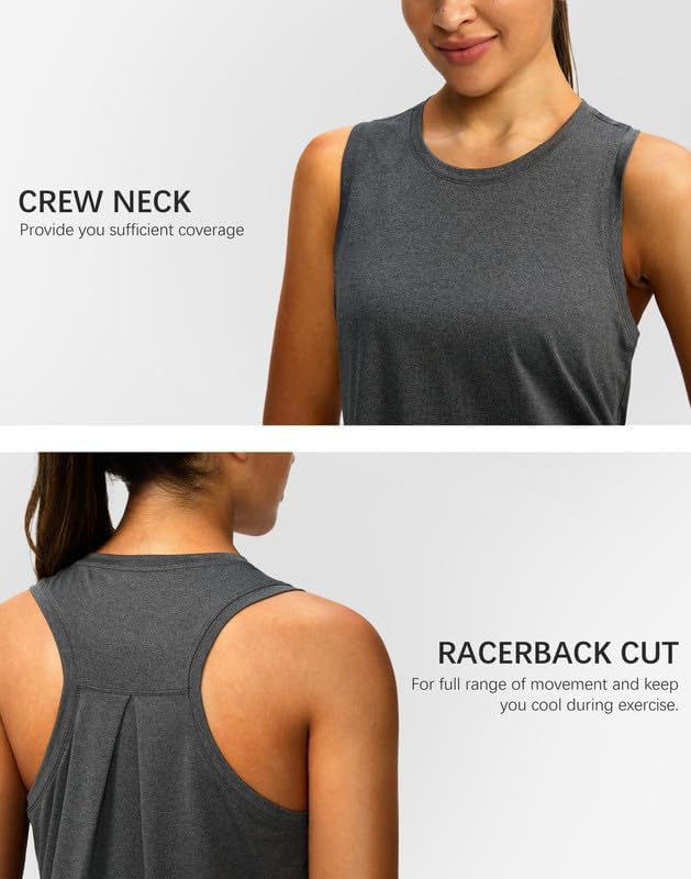Women's Workout Tops Racerback Athletic Tank Tops Sleeveless Loose Fit Yoga Running Gym Shirts for Women