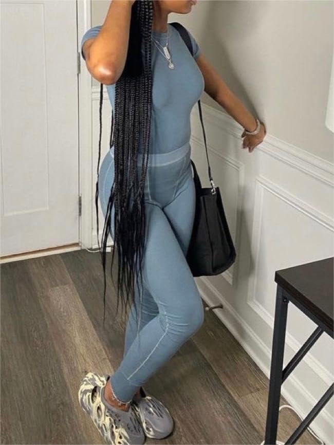 AYWA Two Piece Outfits for Women Fitted Crew Neck T-shirt High Waist Leggings Biker Shorts Matching Sets Streetwear