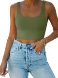 REORIA Women’s Sexy Square Neck Double Lined Seamless Sleeveless Cropped Tank Yoga Crop Basic Tops