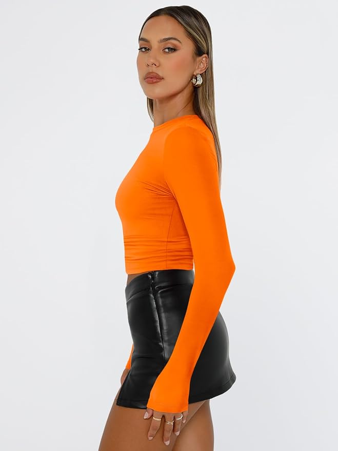 Trendy Queen Womens Long Sleeve T Shirts Fall Fashion 2026 Basic Crop Tops Going Out Outfits Y2k Clothes