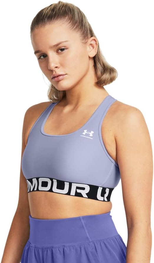 Under Armour Womens HeatGear Authentics Mid Impact Branded Sports Bra