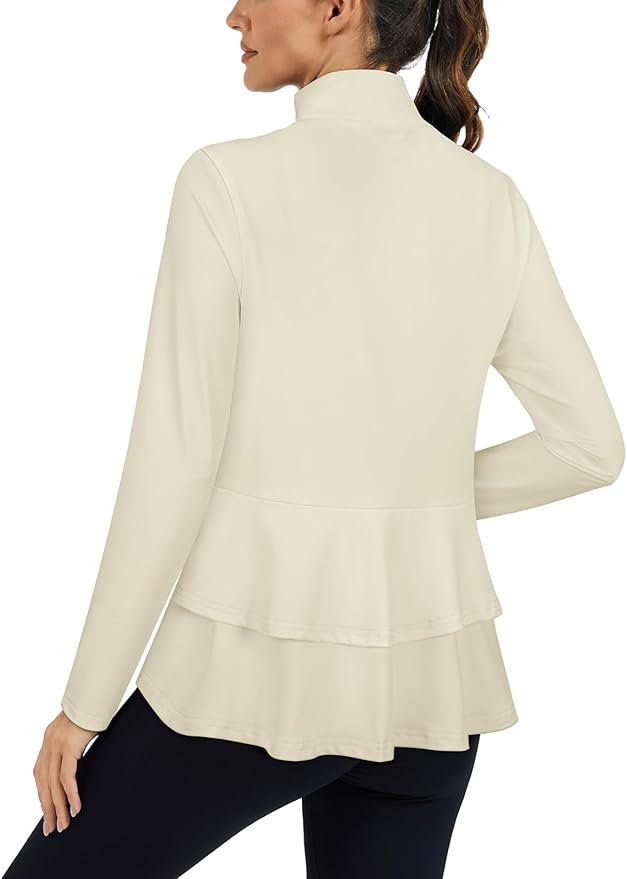LURANEE Women's Golf Athletic Jackets with Pleated Tennis Skirt Hem Lightweight Full Zip Long Sleeve Shirts with Pockets