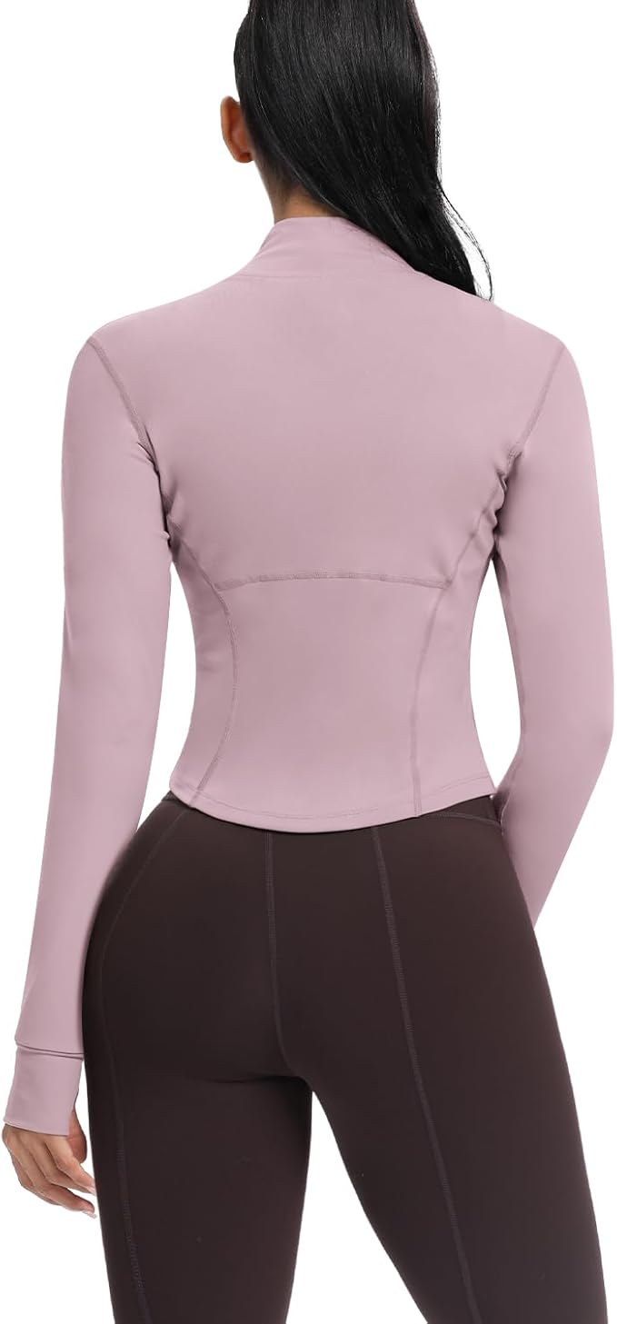 AVGO Women's Cropped Running Workout Jackets Zip Slim Fit Athletic Tops with Thumb Holes