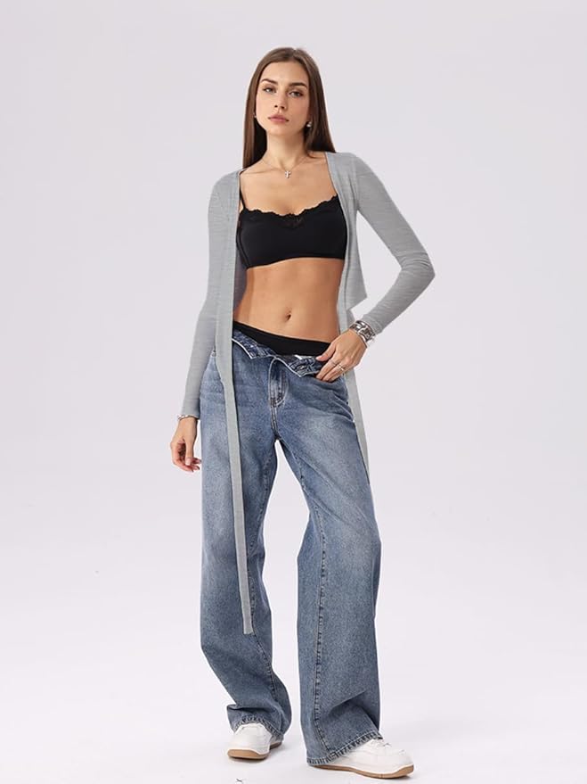 Danysu Ballet Wrap Tops Long Sleeve Cross Tie Crop Shirts Deep V-Neck Dance Clothes Fall Cardigans