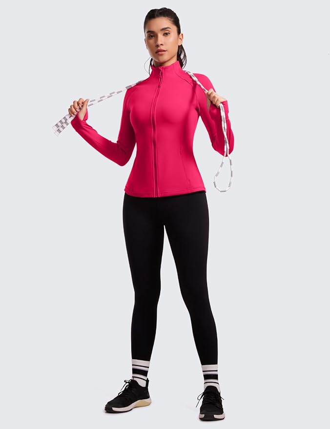 CRZ YOGA Butterluxe Hip Length Jackets for Women - Full Zip Athletic Track Tops with Thumb Holes Pockets