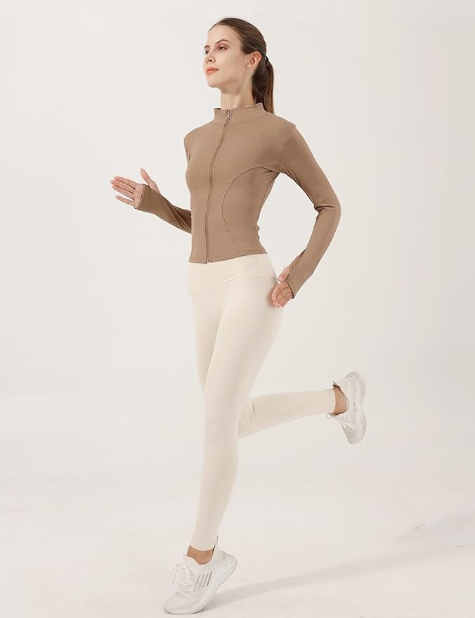 Locachy Women's Lightweight Stretchy Workout Full Zip Running Track Jacket with Thumb Holes