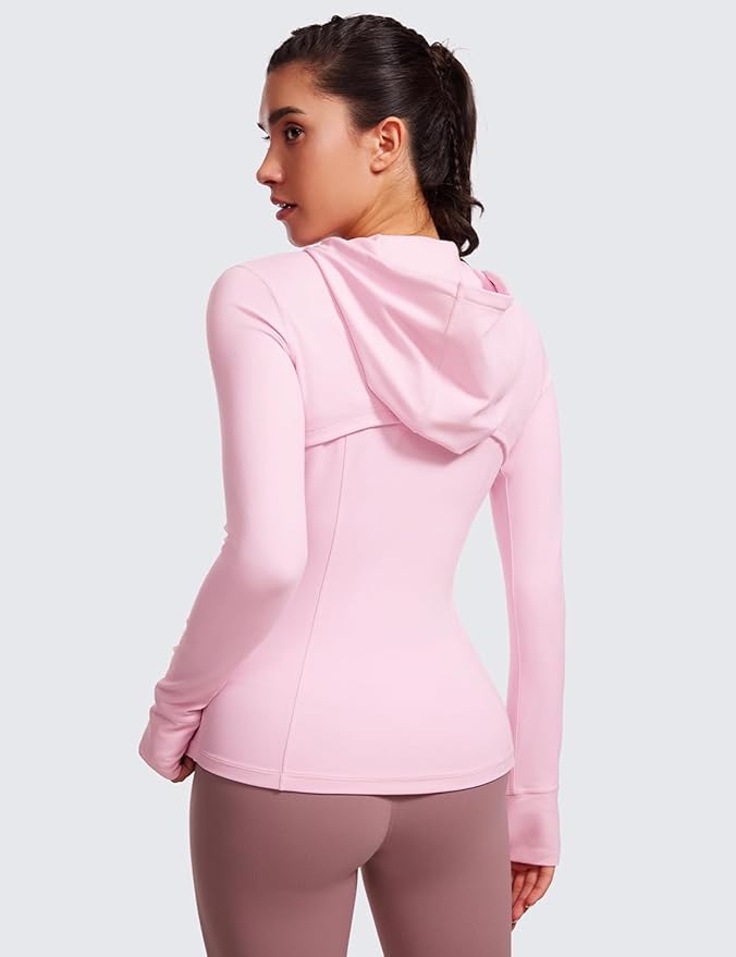 CRZ YOGA Butterluxe Hooded Athletic Jackets for Women - Full Zip Track Casual Tops with Thumb Holes Pockets