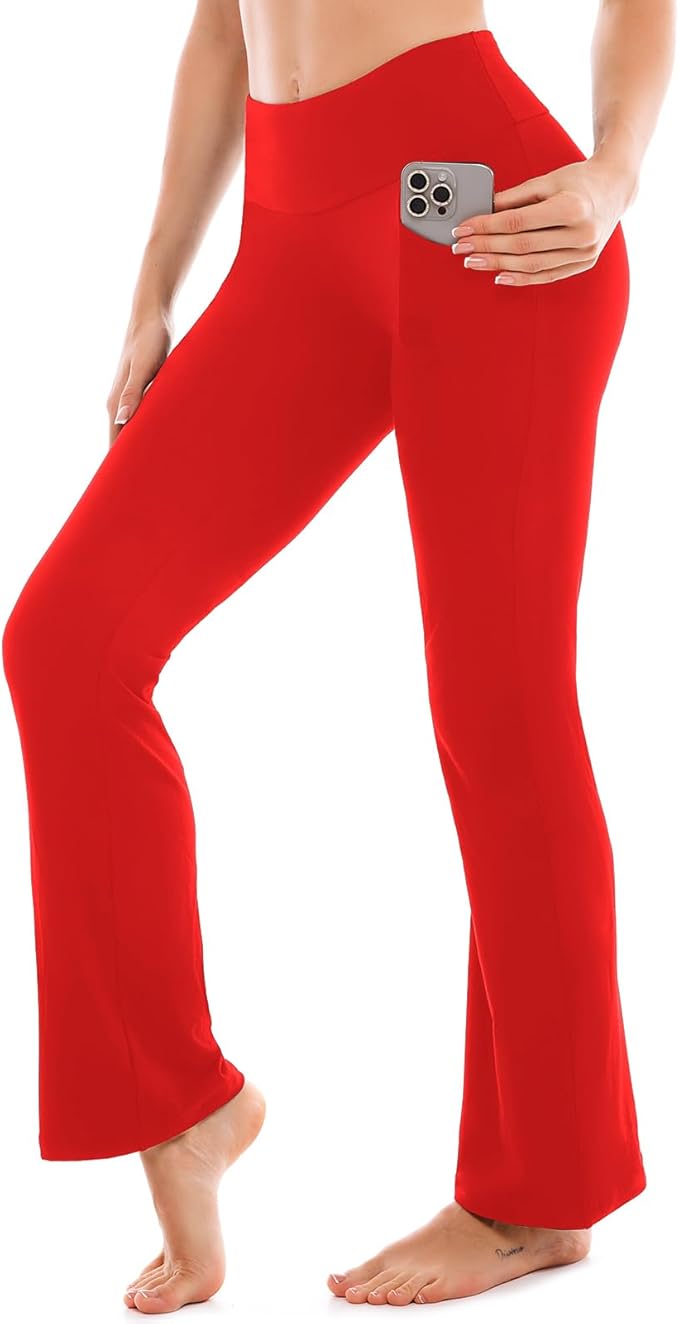 SINOPHANT Flare Leggings for Women with Pockets,High Waisted Tummy Control Bootcut Yoga Pants for Women Soft Bell Bottoms