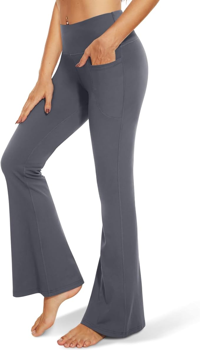 TNNZEET Black Flare Leggings for Women, Crossover Yoga Pants with Pockets Bootcut Flared Leggings
