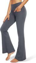 TNNZEET Black Flare Leggings for Women, Crossover Yoga Pants with Pockets Bootcut Flared Leggings