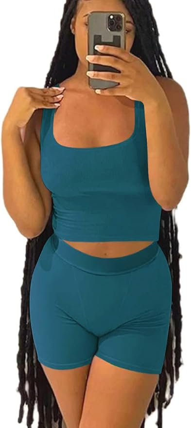 LICOBOD Casual Workout Sets 2 Piece Outfits for Women Ribbed Crop Tank Top High Waist Yoga Leggings Lounge Wear Tracksuit