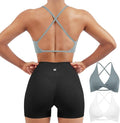 SUUKSESS Women 2 Piece Open Back Strappy Sports Bra Pack Twist V Neck Workout Crops