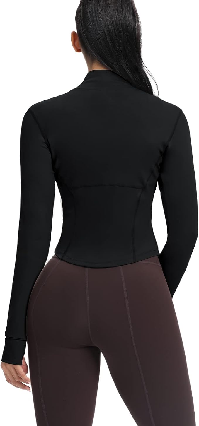 AVGO Women's Cropped Running Workout Jackets Zip Slim Fit Athletic Tops with Thumb Holes
