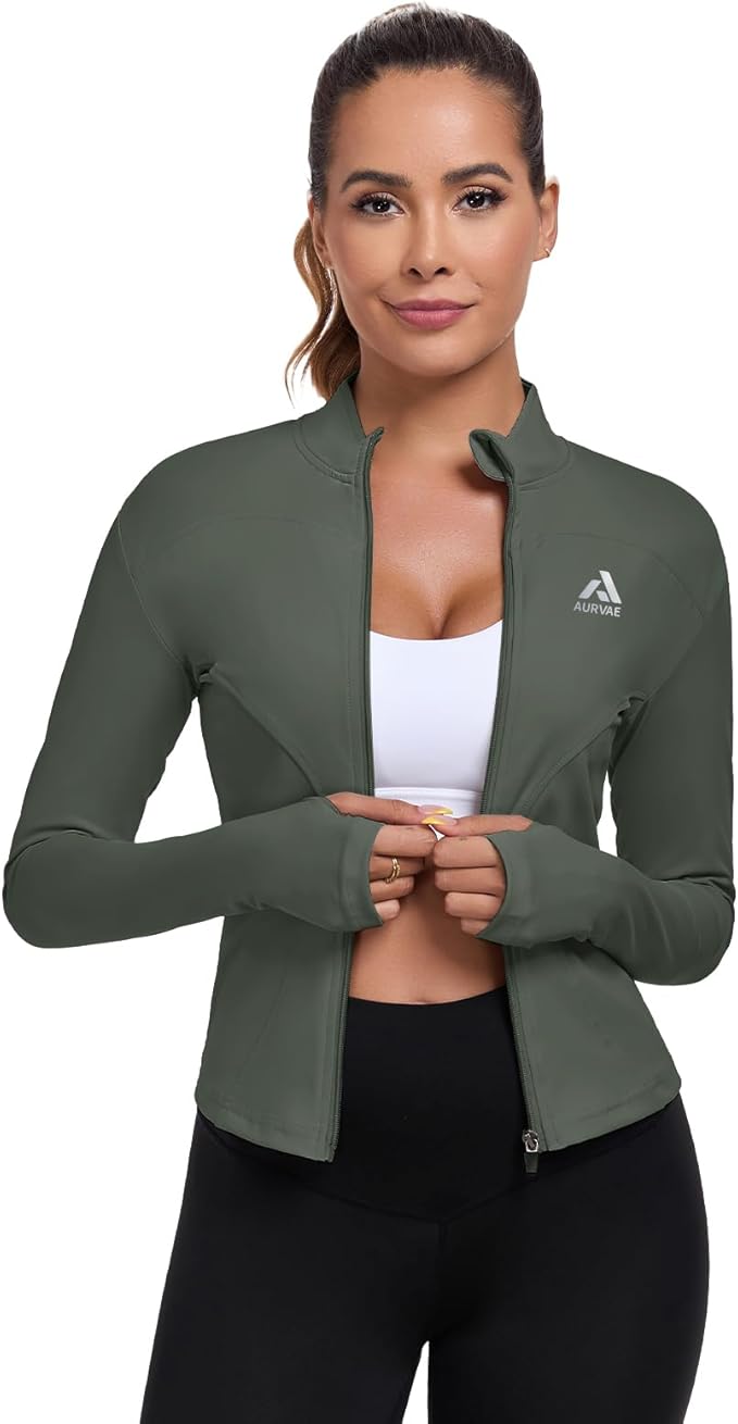 Women's Full Zip Workout Jacket Lightweight Running Slim Fit Athletic Jackets With Thumb Holes