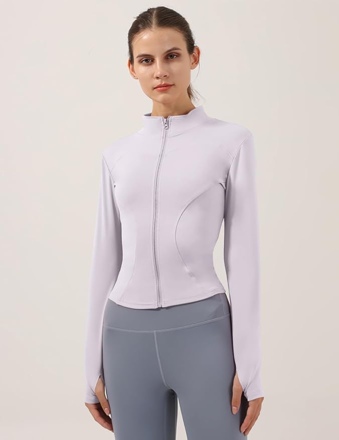 Locachy Women's Lightweight Stretchy Workout Full Zip Running Track Jacket with Thumb Holes